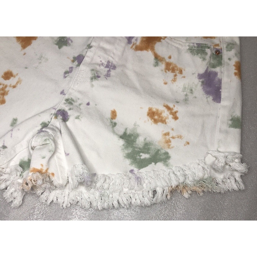 Wild Fable Highest Rise Denim Shorts with Fringe Size 2 White Tie Dye Button Fly - Picture 4 of 16